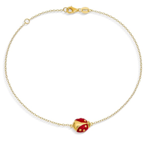 14k Yellow Gold Ladybug Anklet - Picture 1 of 4